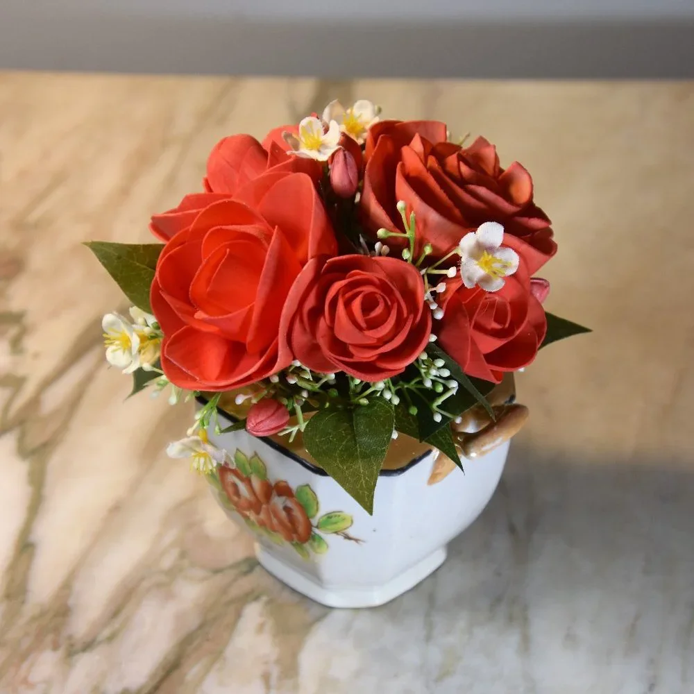 UPCYCLING at it's best! Vintage lusterware sugar bowl w/airbrushed Sola flowers